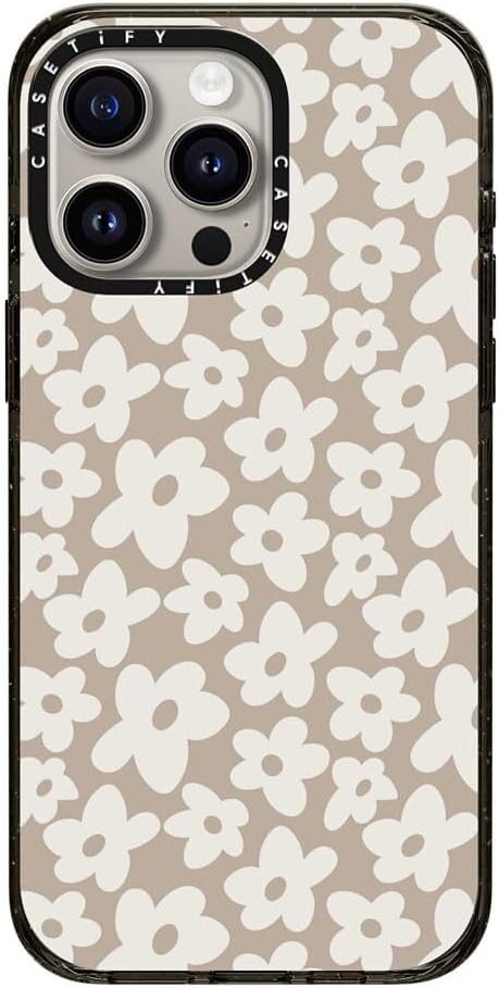 CASETiFY Impact Case for iPhone 15 Pro Max [4X Military Grade Drop Tested / 8.2ft Drop Protection/Compatible with Magsafe] - Flower Prints - Natural Flower - Clear Black
