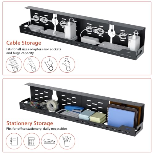 Univivi Under Desk Cable Management Tray, Cable Management, 32 inch, Black