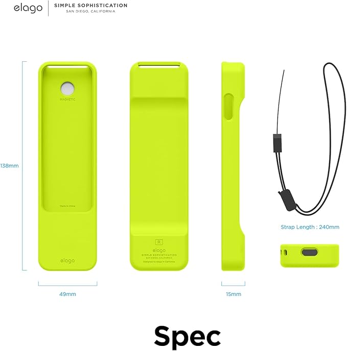 elago R1 Case Compatible with 2022 Apple TV 4K Siri Remote 3rd Gen, Compatible with 2021 Apple TV Siri Remote 2nd Gen- Magnet Technology, Lanyard Included, Full Access to All Functions [Neon Yellow]
