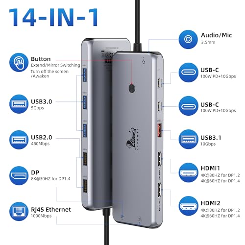Docking Station Dual Monitor 4K HDMI 13-in-1 USB C H | USB Hubs - Image 3
