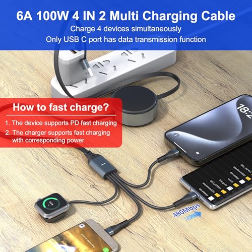 Multi Charging Cable for Apple Watch with Type C/Lightning/Micro/Watch