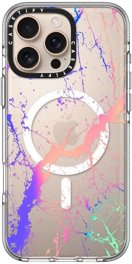 CASETiFY Clear iPhone 16 Pro Max Case [Not Yellowing / 6.6 ft. 3X Military Grade Drop Protection/Compatible with Magsafe] - Hypnotic Marble Rainbow - Clear