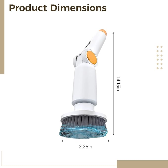 Cordless Electric Spin Scrubber 9-in-1, with Adjustable Arm, 1500Rpm, Digital Display, Ipx7 Waterproof, White and Orange Bathroom Kitchen Cleaning Brush