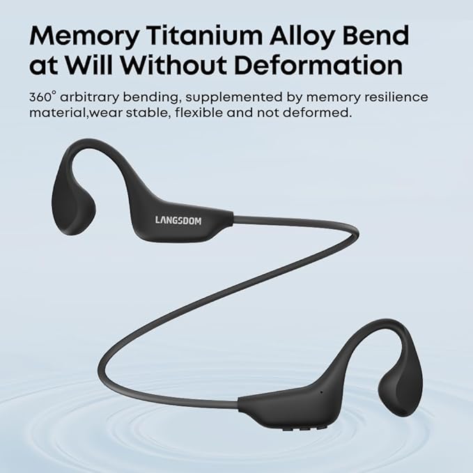 Langsdom BE20 Bone Conduction Sports Headphones with 16GB MP3, Bluetooth 5.4, IP68 Waterproof, Open-Ear Running Headset with Mic, 8.5H Playtime, Noise Reduction, Dual Connection (Black)