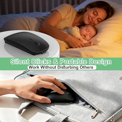 Gizdot-S1 Bluetooth Mouse for Laptop/MacBook Air/Pro & iPad, Wireless Rechargeable Mouse with Type-C, Slim Mouse Jiggler for iMac, 4 Connection Modes, Silent Click, 1600 DPI Compatible Mac OS/Windows