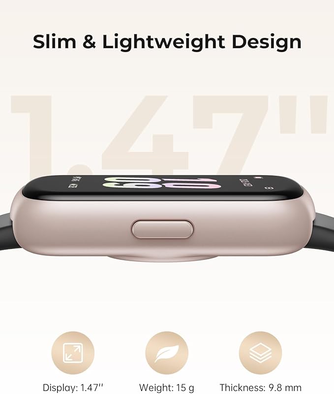 Fitness Tracker with 24/7 Heart Rate Monitor, Sleep Tracker - 3 ATM Waterproof Fitness Watch Calorie Step Counter Smart Watch Includes 3 Sport Bands for Android iOS Women Men, Mystic Rose/Black