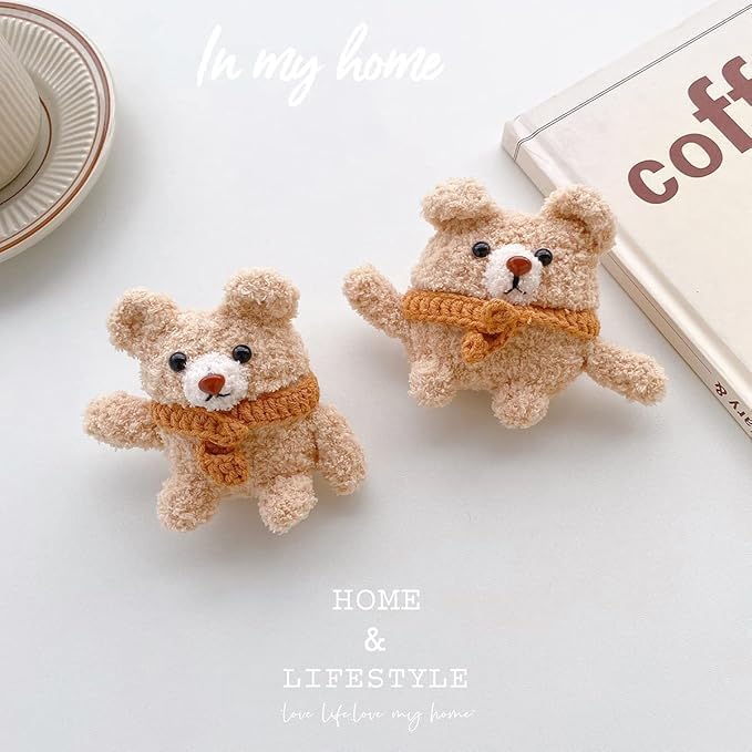 SGVAHY Furry Case for AirPods Pro 2nd/1st Generation Funny Cute 3D Cartoon Plush Design Khaki Bear Brown Soft Warm Fluffy Cover for Airpods 2 Keychain Anti-Fall Protective Women Girls