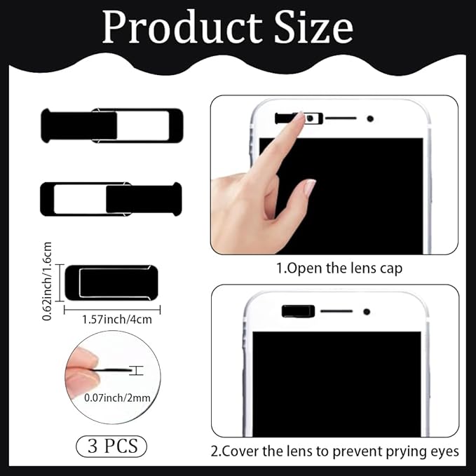 3Pcs Black Laptop Camera Cover 0.08 Inch Webcam Privacy Covers for Mini PC Phone Laptop Desktop Tablet Ultra Thin Plastic Durable Phone Privacy Protector for Home Office Travel Work Use