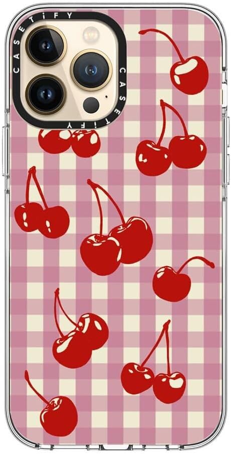 CASETiFY Clear iPhone 13 Pro Max Case [Not Yellowing / 6.6 ft. 3X Military Grade Drop Protection/Compatible with Magsafe] - Cherry Gingham - Clear