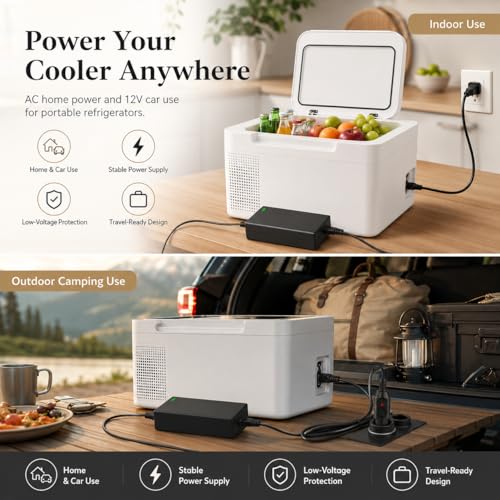 AC/DC Car Refrigerator Power Cord Kit, 14.5V AC Adapter and 12V/24V DC Cigarette Lighter Plug Compatible with Alpicool Bodega Euhomy BougeRV ICECO Setpower ARB Portable Fridge Freezer