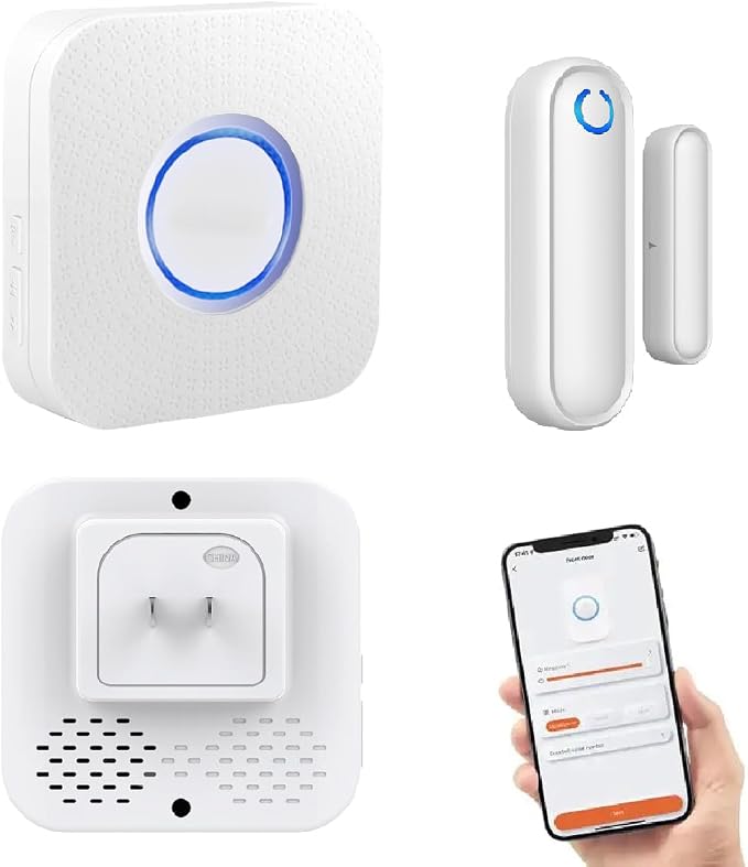 Door Chime with Phone App,WiFi Door Open Contact Sensor Alarm Chime with 600 FT Range,WiFi Door Ringer Alert for Business/Store/Home/Office When Enter (One Sensor One Gateway)