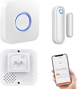 Door Chime with Phone App,WiFi Door Open Contact Sensor Alarm Chime with 600 FT Range,WiFi Door Ringer Alert for Business/Store/Home/Office When Enter (One Sensor One Gateway)