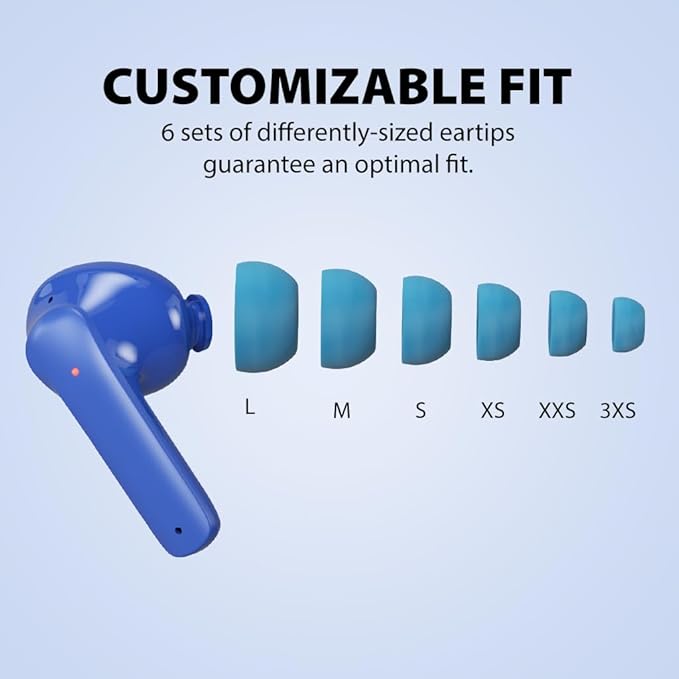 Avantalk Clan K2 - Wireless Earbuds for Kids with Safe Volume Limiting and Customizable Fit, Cute Bluetooth Earbuds for Boys & Girls 8-10, Low Latency & 3 EQ Modes - Blue