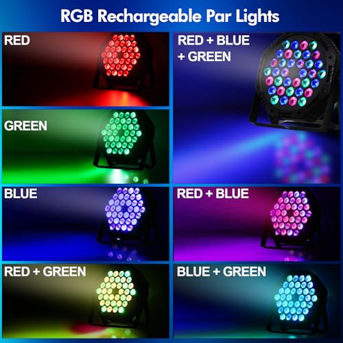 Rechargeable LED Par Can Lights, RGB Battery Powered Stage Uplights with Sound Activated Remote & DMX Control for Festival Event Wedding Bar Church