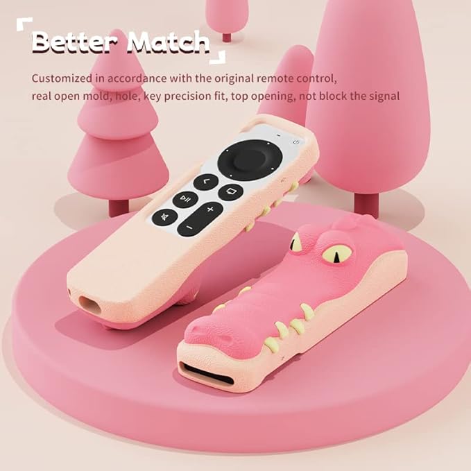 SIKAI CASE Silicone Case Fit Designed for Apple TV 4K 2021/2022 Siri Remote Protective Case with Shockproof Compatible with AirTag, Anti-Lost with Lanyard(Pink Gator)