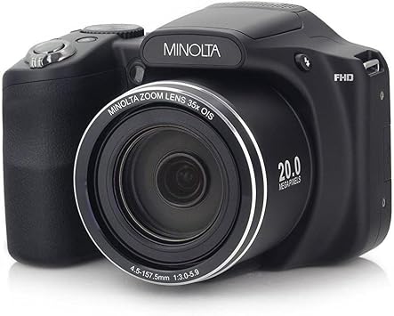 Minolta 20 Mega Pixels High Wi-Fi Digital Camera with 35x Optical Zoom, 1080p HD Video & 3" LCD, Black (MN35Z-BK)