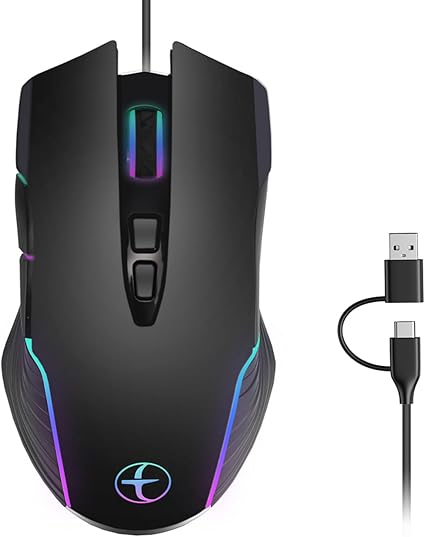 Wired Gaming Mouse with RGB Lighting & Mouse Jiggler, Dual USB-C/USB-A Mice