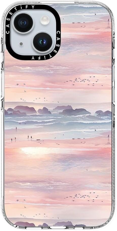 CASETiFY Clear iPhone 15 Case [Not Yellowing / 6.6 ft. 3X Military Grade Drop Protection/Compatible with Magsafe] - Watercolor Beach Strolling Landscape - Clear