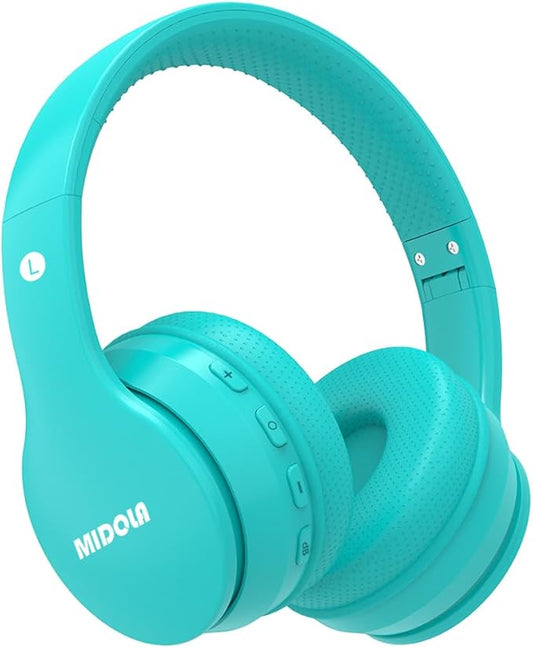 MIDOLA Kids Headphones Bluetooth 5.4 Wireless 68H Play Time Volume Limit 85/94dB Over-Ear Foldable Headset,Type-C Fast Charging,Wired Aux Mic for Toddler Child Pad Tablet Cyan