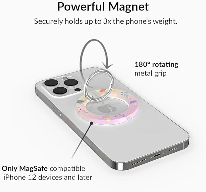 VELVET CAVIAR Compatible with MagSafe Phone Grip - Magnetic Ring Holder with Adjustable Stand - Removable MagSafe Accessories for iPhone 16, 15, 14, 13, 12 (Enchanted Mushrooms)