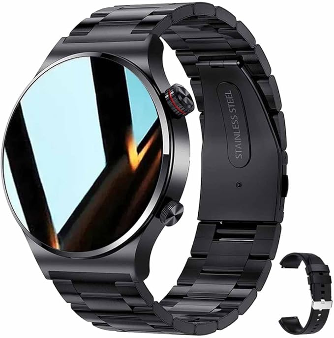 FILIEKEU Bluetooth Calls Smart Watch Men Women Heart Rate Sleep Monitor Steps IP67 Waterproof Sport Fitness Tracker 1.3''Touch Screen Fasion Black Stainless Steel Smart Watches for Android iOS
