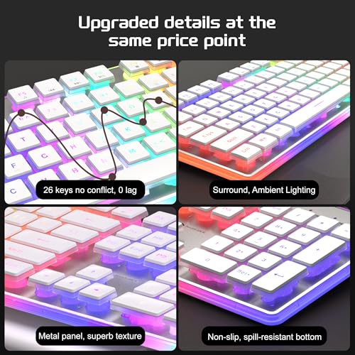 Camiysn Gaming Creamy Keyboard and Mouse, White 104 Keys RGB and 6 Speed RGB Mouse Combo, Pudding Keycaps Silent Computer Keyboard for Computer/PC/Laptop/Mac/Windows/Office - Image 4