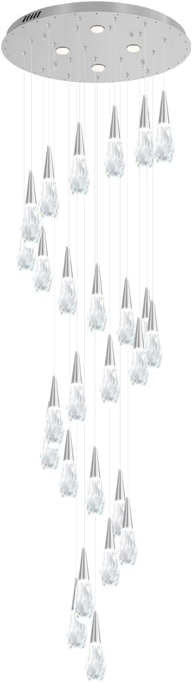 26-Lights Large Chandelier for High Ceiling Silver Crystal Pendant Light Fixture Extra Large Chandelier for Staircase Foyer Villa Living Room