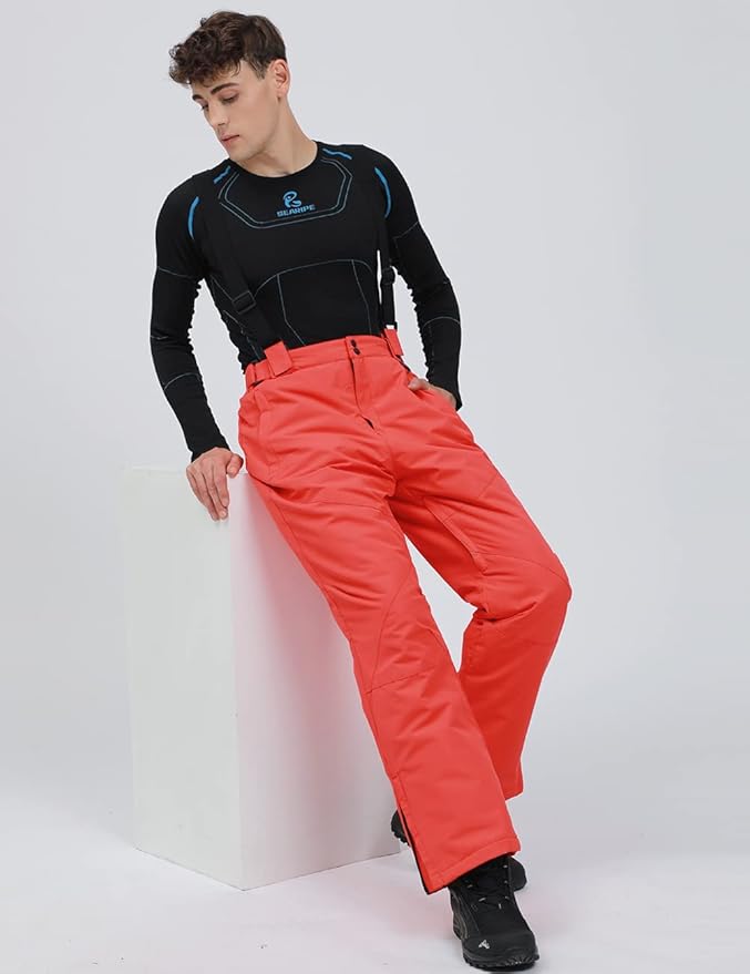 YEEFINE Men's Waterproof Snow Ski Pants Insulated Warm Winter Outdoor Snowboard Bibs with Suspenders