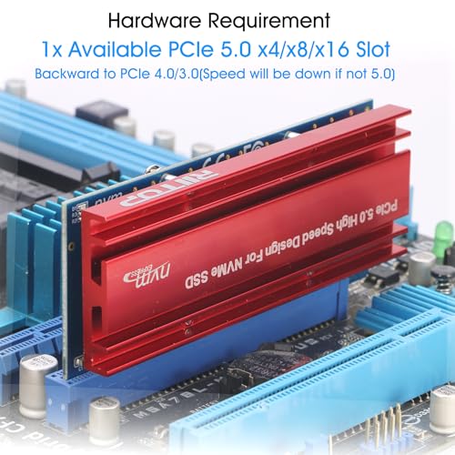 NVMe PCIe Adapter, RIITOP M.2 NVMe to PCI-e 5.0 x4/x8/x16 Card with Heat Sink for M.2 (M Key) SSD 2280/2260/2242/2230 [Upgraded]