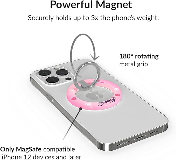 VELVET CAVIAR Compatible with MagSafe Phone Grip - Magnetic Ring Holder with Adjustable Stand - Removable MagSafe Accessories for iPhone 16, 15, 14, 13, 12 (Snoopy Be Mine)