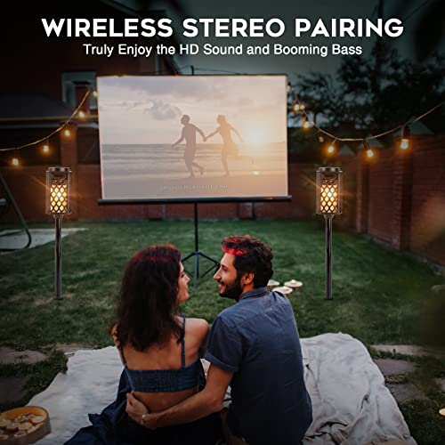 Outdoor Bluetooth Speakers, Led Flame Torch Lantern, Waterproof Wireless Speaker with Wall Mount/Stake/Hook, Camping Patio Accessories, 10W Stereo Sound, BT5.0, Cool Gadgets for Porch Garden Party
