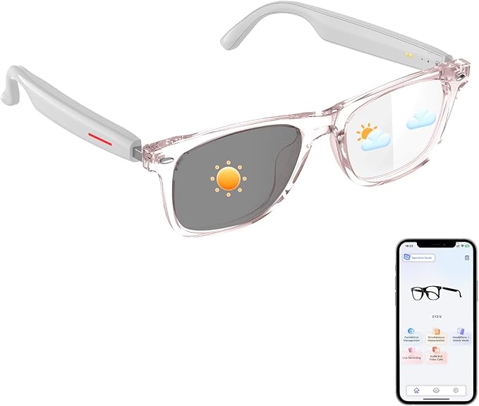 AI Smart Glasses, AI Glasses Powered by ChatGPT, Photochromic Lenses, Support 169 Languages, Real-Time Translation via APP, Bluetooth Glasses for Men & Women, Meeting Travel Trade (Pink)