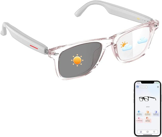 AI Smart Glasses, AI Glasses Powered by ChatGPT, Photochromic Lenses, Support 169 Languages, Real-Time Translation via APP, Bluetooth Glasses for Men & Women, Meeting Travel Trade (Pink)