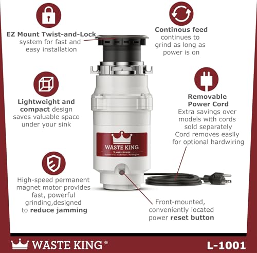 Moen L-1001 Waste King 1/2 HP Garbage Disposal with Power Cord