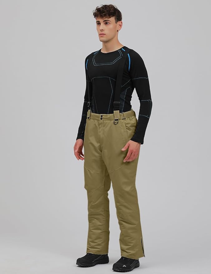 YEEFINE Men's Waterproof Snow Ski Pants Insulated Warm Winter Outdoor Snowboard Bibs with Suspenders
