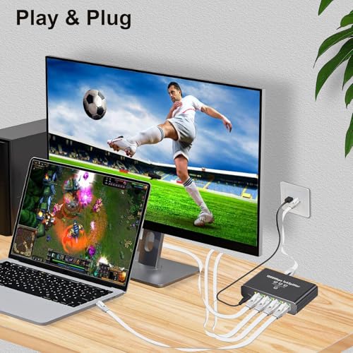 Gigabit Ethernet Splitter 1 to 4 - 1000Mbps RJ45 Port Router Switch with USB-C Power, Plug & Play 1-in-4-Out LAN Adapter for Cat5/5e/6/7/8 Cables, High Speed Network Switch for Desktop Printer Camera