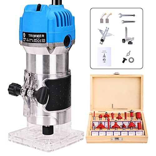 Elevon Wood Router, Laminate Milling Engraving Hand Machine Joiner Tool Electric Trimmer, 800W 110V Compact Palm Router, Woodworking Tools for Woodworking, Edge Guide and Roller Guide (26PCS)
