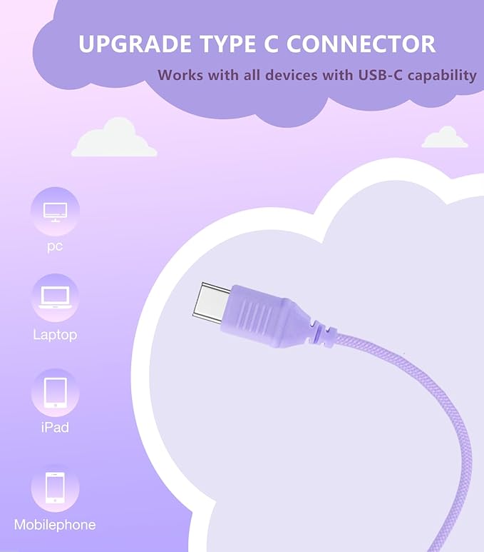 Upgrade USB Type C Kids Headphone for School, 94dB Safe Volume Limited, HD Stereo Sound, Foldable Lightweight On-Ear Headphones for Boys/Girls/Students/Tablet/Travel(Light Purple)
