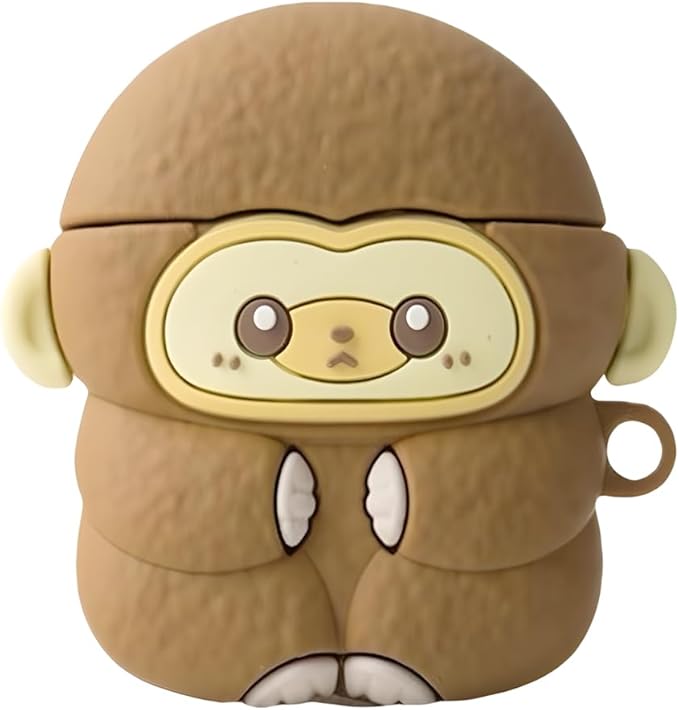 Wireless Charging Earphone Case Compatible with Airpods 1 & 2, Cute Animal Monkey Design Soft Silicone Full Body Protective Skin Cover, Kids Girls Women Cartoon Earbuds Accessories
