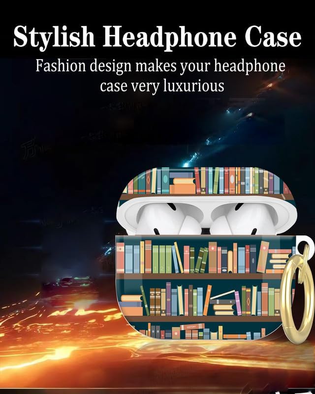 Compatible with AirPod Pro 2nd/1st Generation Case Cover with Key Chain,Full Protective Shockproof Wireless Headphone Case for Airpod Pro 2023/2022/2019(Library Books)