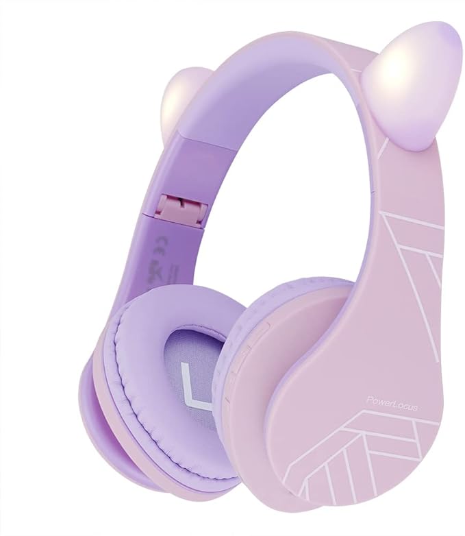PowerLocus Kids Headphones Over-Ear, Bluetooth Wireless Headphones for Kids,with Microphone, Safe 85DB Volume Limited, Foldable with Carry Case, Audio Cable, Micro SD mode for Online Classes,PC,Phones