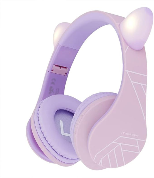 PowerLocus Kids Headphones Over-Ear, Bluetooth Wireless Headphones for Kids,with Microphone, Safe 85DB Volume Limited, Foldable with Carry Case, Audio Cable, Micro SD mode for Online Classes,PC,Phones