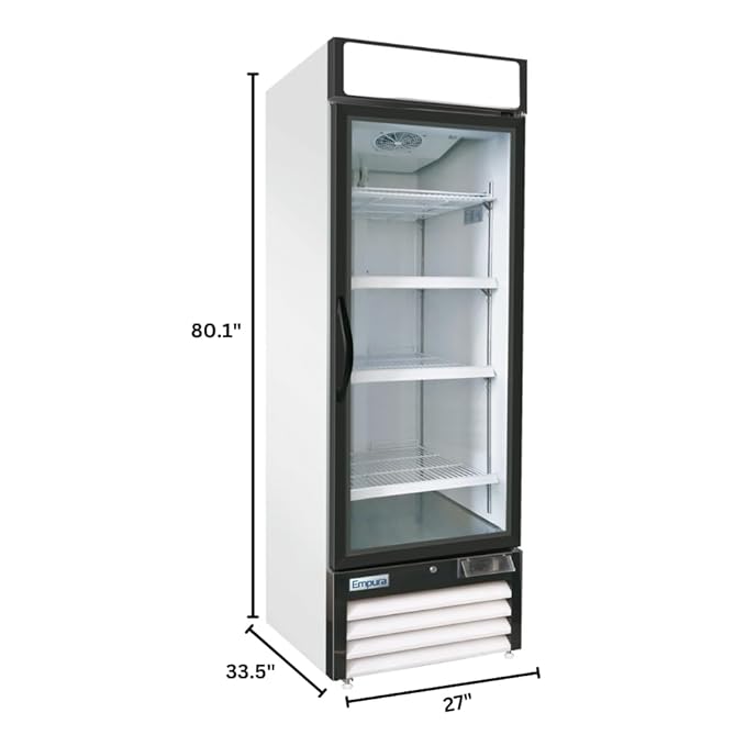 27" Reach-In Freezer with One-Swing Glass Door | Merchandiser Frozen Display Refrigeration for Convenience Store | 19.2 Cu. Ft. | 26.8"W x 33.5"D x 80.1"H, White, Stainless Steel, 115v, NSF
