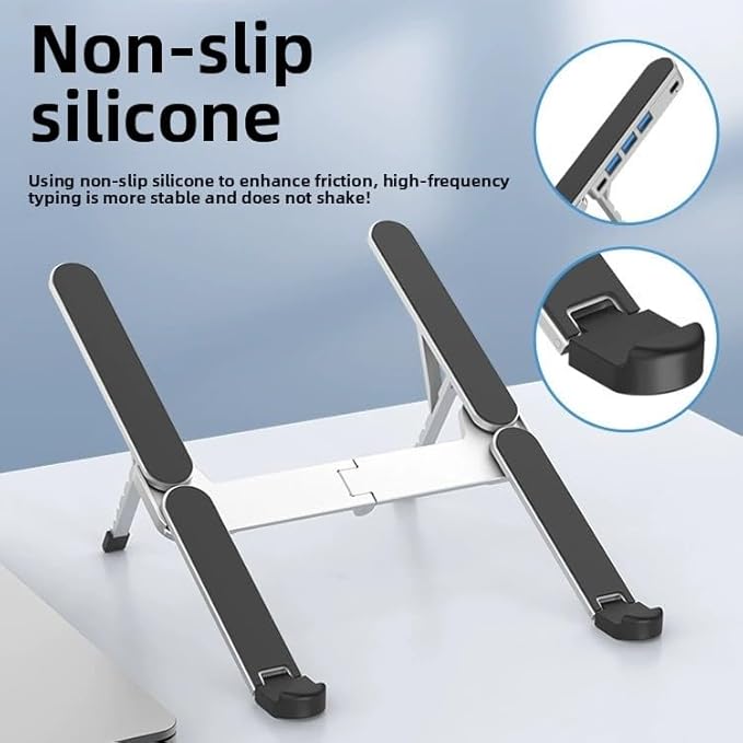 YUATAUY Ultra Compact Laptop Stand with 4-Port USB Hub for Desk, Tablet, Foldable Portable for Travel, Library, Home, Office, Cafe, 6-Level Ergonomic Adjustable Aluminum Holder for 10-16" Laptops
