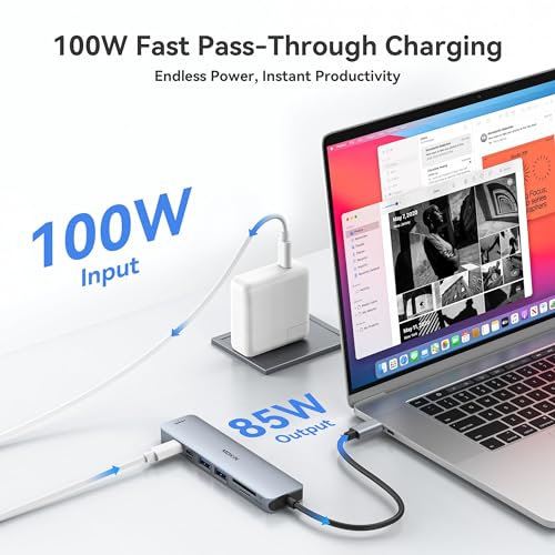 MOKiN USB C Hub HDMI Adapter, 7 in 1 Dongle with SD/TF Card Reader, USB C Data Port, 100W PD, and 2 USB 3.0 - Compatible with MacBook Pro/Air, Dell XPS, Lenovo ThinkPad
