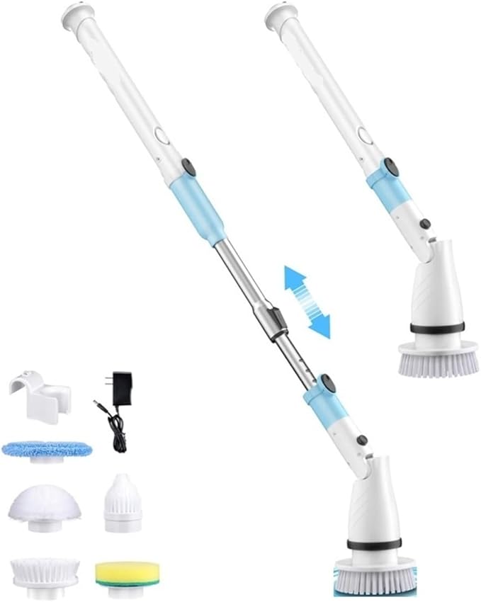 Compatible with TASVAC Electric Spin Scrubber,Cordless Cleaning Brush with 5 Replaceable Heads, Powerful Scrubbing for Bathroom, Tub, Tile, Floor, Kitchen(Blue,US)