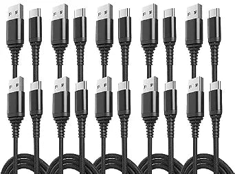 10-Pack USB Type-C Cables [6.6ft | 3A Fast Charge | Braided] – USB-A to USB-C Charger Cord, Compatible with iPhone 15/16/17, Galaxy S25/S24/S23/Z Flip Note20, Pixel 8/7/6, iPad Mini, PS5 – Value Set