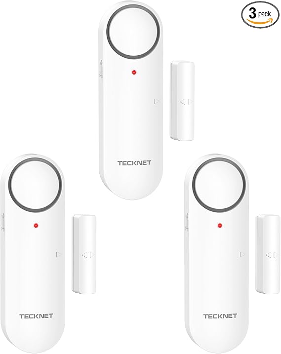 TECKNET Door Alarms When Opened, Window Door Alarm for Kids Safety, 2-in-1 Alarm & Chime, Door Sensor for Home Security, 3-Level Volume Control, Window Alarms for Garages, Apartment, 3Pcs