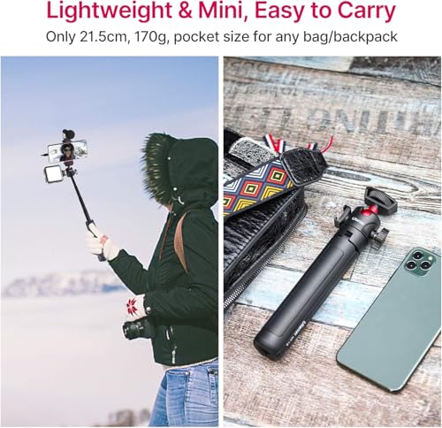 ULANZI MT-16 Extendable Mini Camera Tripod, 4 Levels Adjustment 360° Ball Head Cold Shoe Lightweight Portable Vlog Travel Selfie Stick Handle Grip Desktop Webcam Tripod for DSLR Action Camera