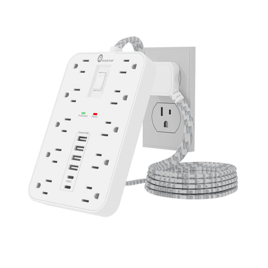 OVERTOP Power Strip Surge Protector, 5 Ft Braided Extension Cord,Flat Plug